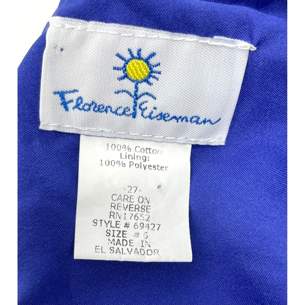 Florence Eiseman Girl 6 Blue Corduroy Jumper Dress Sleeveless Floral